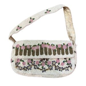 Christiana Beaded Baguette Bag Vintage pastel pink cream